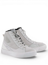 Alpinestars Stella Stated Podium Shoes, women's white and cool gray urban motorcycle riding shoes with a vulcanized sole.