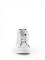 Alpinestars Stella Stated Podium Shoes, women's urban motorcycle riding shoes, white and cool gray leather sneaker.