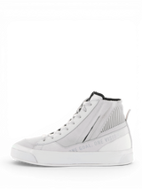 Alpinestars Stella Stated Podium Shoes, women's white and gray urban motorcycle sneakers with side zip and vulcanized sole.