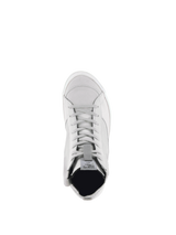 Alpinestars Stella Stated Podium Shoes, women's white and cool gray urban motorcycle riding sneakers, top-down view.