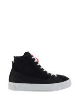 Alpinestars Stella Stated Podium Women's Urban Riding Shoes, black and white skate-style with vulcanized soles.