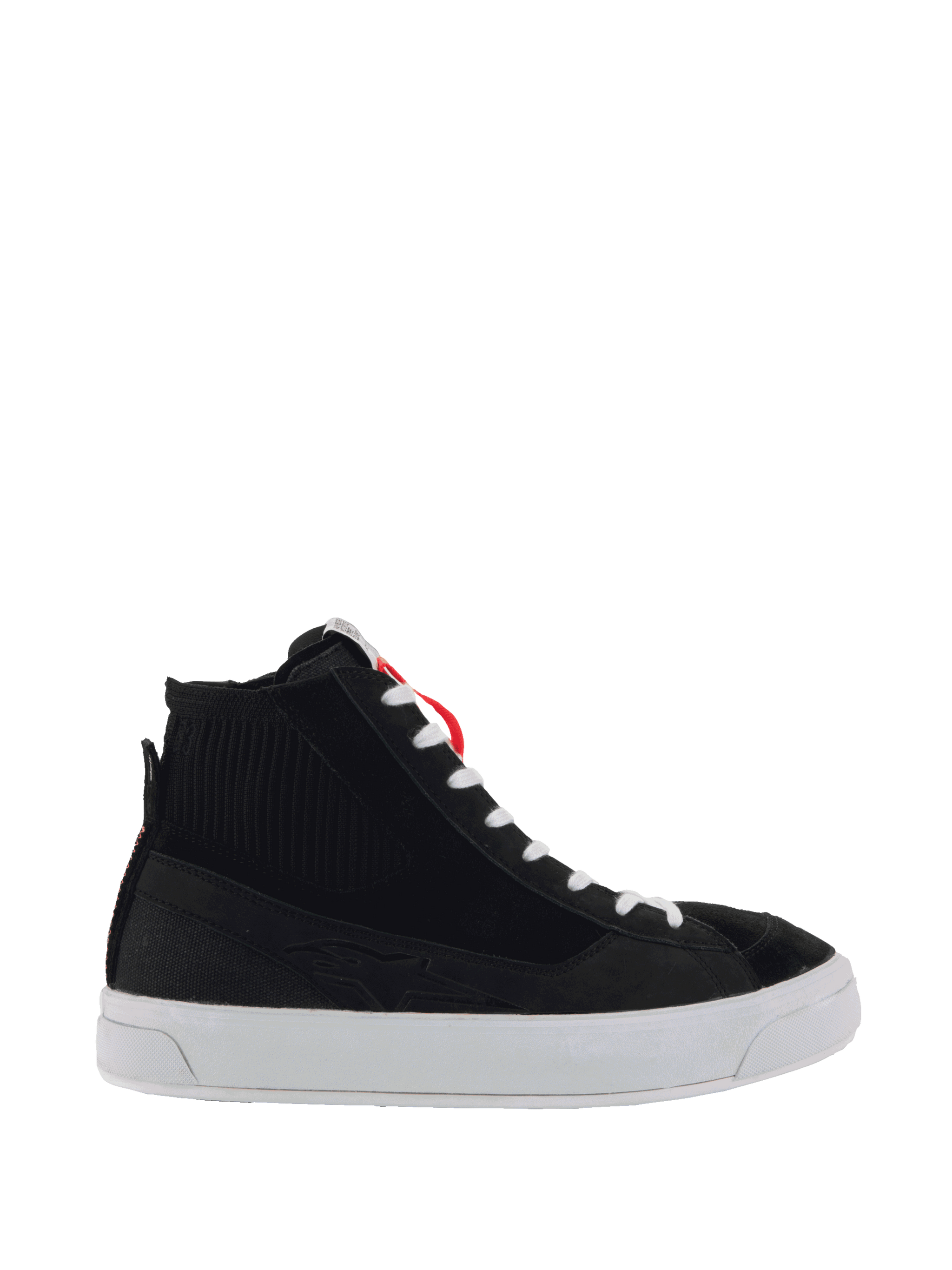 Alpinestars Stella Stated Podium Women's Urban Riding Shoes, black and white skate-style with vulcanized soles.