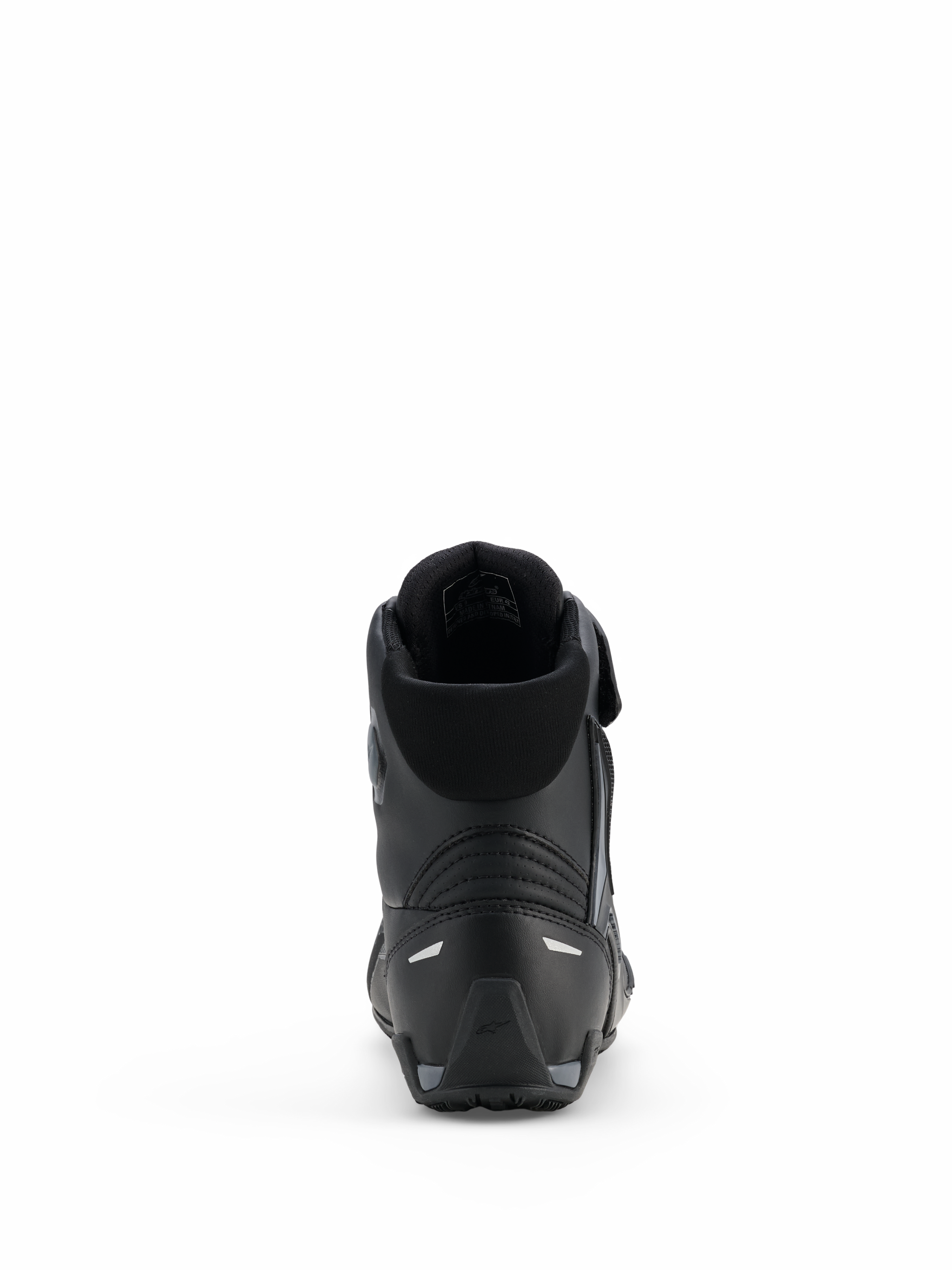 Alpinestars Faster-4 Drystar® Shoes, Motorcycle Riding Shoes, Black Cool Gray, rear view showing reinforced heel, padded collar, and reflective details, waterproof microfiber construction for sports riding