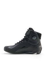 Alpinestars Faster-4 Drystar® Shoes, Motorcycle Riding Shoes, Black Cool Gray White, side profile view featuring waterproof construction, lace-up closure with hook-and-loop strap, and integrated ankle protection.
