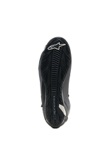 Alpinestars Faster-4 Drystar Shoes, Motorcycle Riding Shoes, Black, Sole view showing reinforced rubber outsole with textured grip, white star logo at the toe and Alpinestars branding, designed for stability and peg grip.