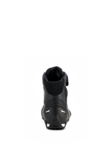 Alpinestars Woman Stella Faster-4 Drystar® Shoes, Black and Silver, rear view showing reinforced heel with silver accents, padded collar, and waterproof microfiber design