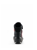Alpinestars Woman Stella Faster-4 Drystar® Shoes, Black Gray Coral Fluo, rear view showing heel support and reflective accents, waterproof motorcycle riding shoes with a sports-inspired design for women