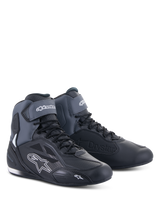 Alpinestars Faster-3 Drystar Riding Shoes, waterproof motorcycle shoes, black and dark gray, durable microfiber construction.