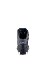 Alpinestars Faster-3 Drystar® Riding Shoes, waterproof motorcycle shoes in black and dark gray, back view with CE certification.