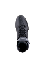 Alpinestars Faster-3 Drystar® Riding Shoes, Waterproof Motorcycle Shoes, Men's, Black and Dark Gray, top-down view.