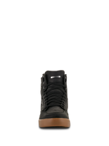 Alpinestars J-6 Waterproof Shoe, Motorcycle Riding Shoe, Black Gum, Front view showing black laces and brown rubber sole, sneaker-style design for urban road riding