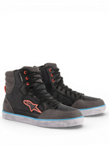 Alpinestars J-6 Waterproof Canvas men's urban riding shoes in gray and black leather with blue and orange accents.