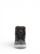 Alpinestars J-6 Waterproof Canvas Riding Shoe, gray and black urban motorcycle sneaker with light blue accents.