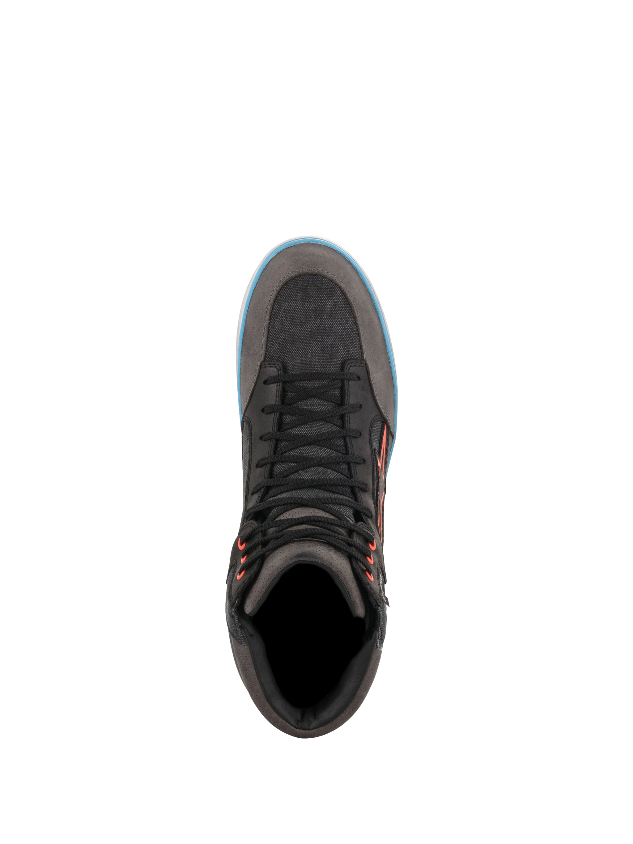 Alpinestars J-6 Waterproof Canvas motorcycle riding shoe, urban sneaker in Gray and Black with blue trim.