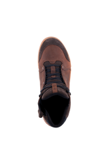 Alpinestars Chrome Crafted Drystar® Shoes, Urban Riding Shoes, Brown Gum, Top-down view, leather and suede upper with dark laces and gum sole, casual waterproof motorcycle footwear