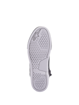 Alpinestars Chrome Drystar® Shoes, urban riding shoes, sole view, light gray rubber sole with hexagonal and circular grip patterns, embossed Alpinestars logo and brand name.