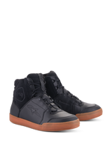 Alpinestars Chrome Drystar® Shoes, Urban Waterproof Motorcycle Shoes, Black leather and suede upper with Gum tan sole, high-top sneaker design, casual riding gear with protective features