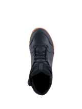 Alpinestars Chrome Drystar® Shoes, Motorcycle Riding Shoes, Black and Gum, top-down view showing lacing and padded collar, casual urban design with leather upper and gum rubber sole