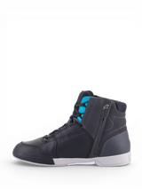 Alpinestars Stella Chrome Drystar® Riding Shoes, waterproof urban motorcycle footwear, women's, black and turquoise leather.