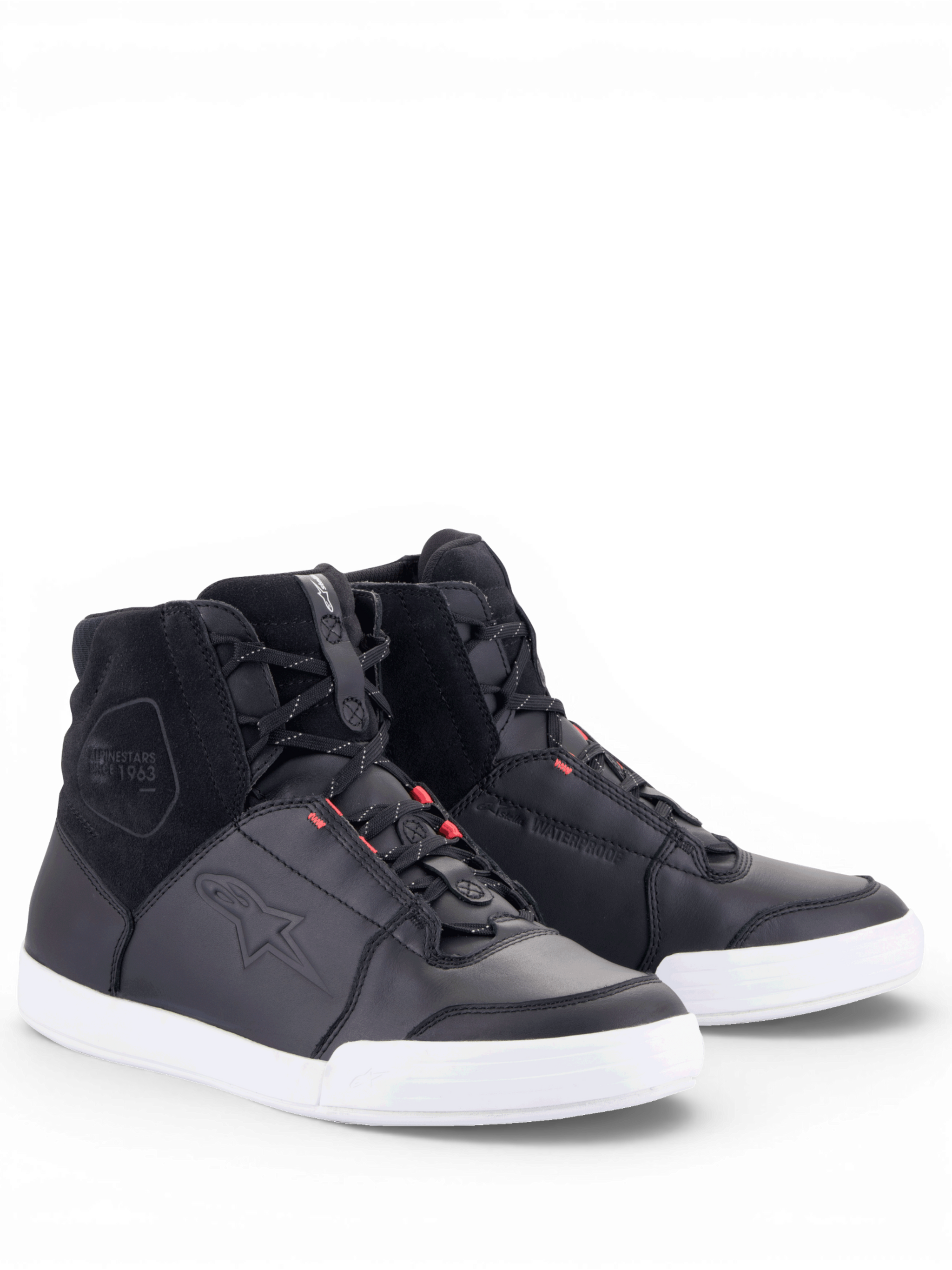Alpinestars Chrome Women's Drystar Shoes, waterproof black and white leather urban motorcycle riding sneakers.