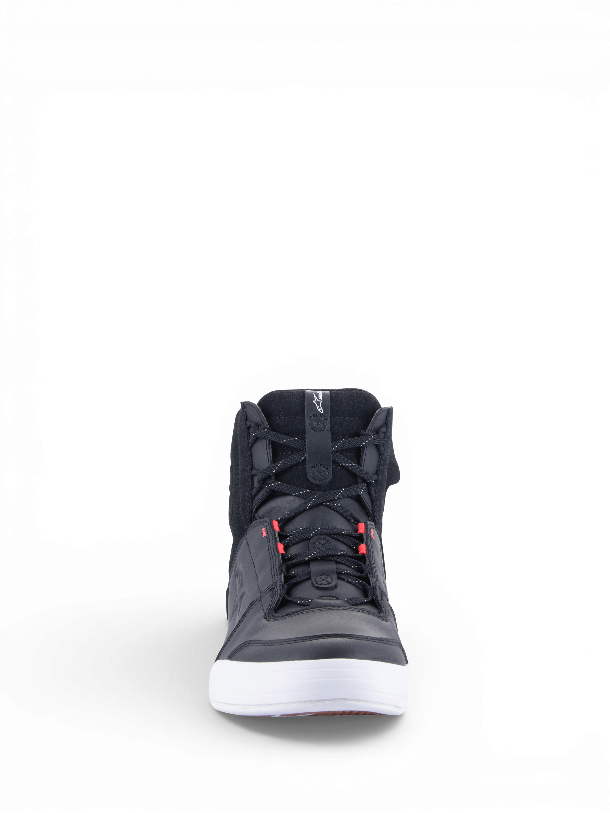 Alpinestars Stella Chrome Drystar Shoes, women's waterproof black leather motorcycle shoes for urban riding with pink accents.