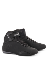 Alpinestars Sektor Waterproof Shoes, Motorcycle Riding Shoes, Black, mid-top silhouette with laces and Velcro ankle strap, white Alpinestars logo, lightweight microfiber chassis with reinforced panels and rubber sole