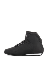 Alpinestars Stella Sektor Waterproof Shoes, Women's Riding Shoes, Black Silver, side profile view featuring a lightweight microfiber upper, speed lace system with silver accents, and sleek waterproof construction with integrated protection panels.