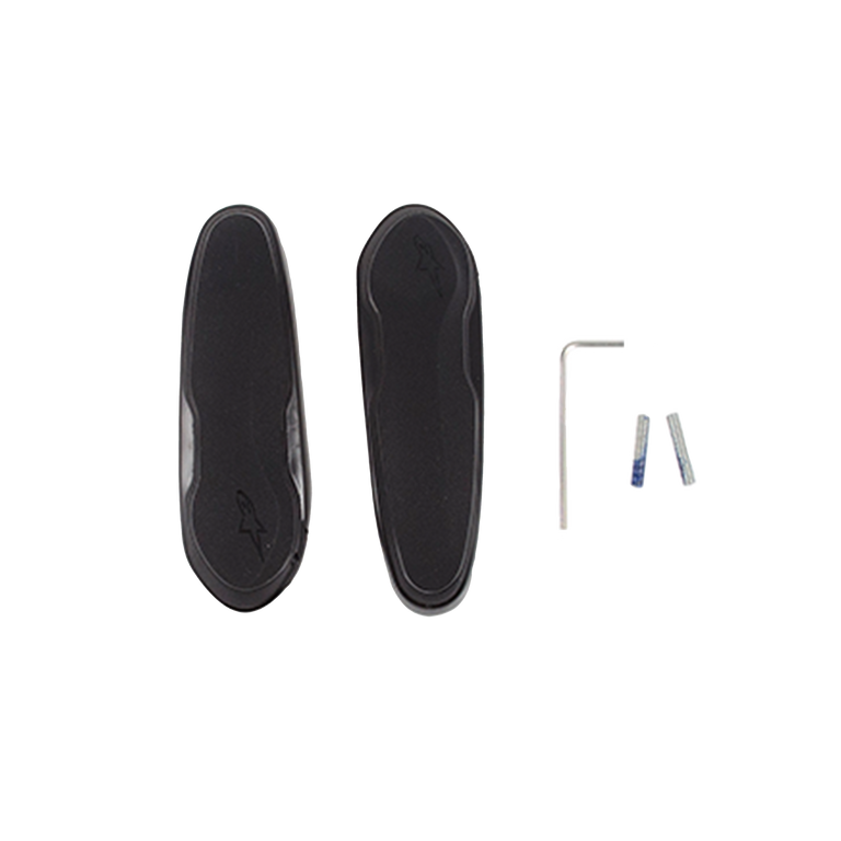 Alpinestars Toe Slider With Screws, Motorcycle Boot Spare Parts, Black, two synthetic sliders with debossed Astars logo, includes silver hex key and mounting hardware for racing boots
