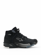 Alpinestars CR-X Women's Drystar Riding Shoes, Black high-top motorcycle sneakers, side view of women's urban riding footwear with lace-up closure and Velcro ankle strap, white Alpinestars star logo, 'Drystar' and 'TPF' branding on the midsole, rugged rubber sole with white and gray patterns.