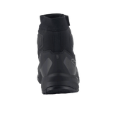 Alpinestars CR-1 Shoes, Motorcycle Riding Shoes, Black and Dark Gray, Rear view highlighting microfiber and 3D mesh construction, sleek heel design with Alpinestars logo, optimized for warm weather touring and sport riding