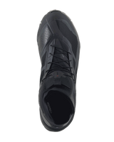 Alpinestars CR-1 Shoes, Motorcycle Riding Shoes, Black and Dark Gray, top-down view featuring breathable 3D mesh and microfiber construction, lacing system, designed for warm weather road and sport riding