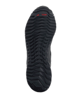 Alpinestars CR-1 Shoes, Motorcycle Riding Shoes, Black and Dark Gray, bottom view of the rubber sole featuring an aggressive tread pattern, red TPF logo, and embossed star emblem, engineered for road and sport riding.