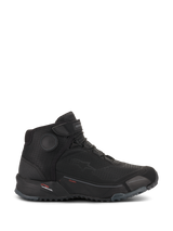 Alpinestars CR-X Drystar® Riding Shoes, Motorcycle Riding Shoes, Black Black, side profile view, sleek athletic design with waterproof membrane, featuring red Drystar branding and textured rubber outsole