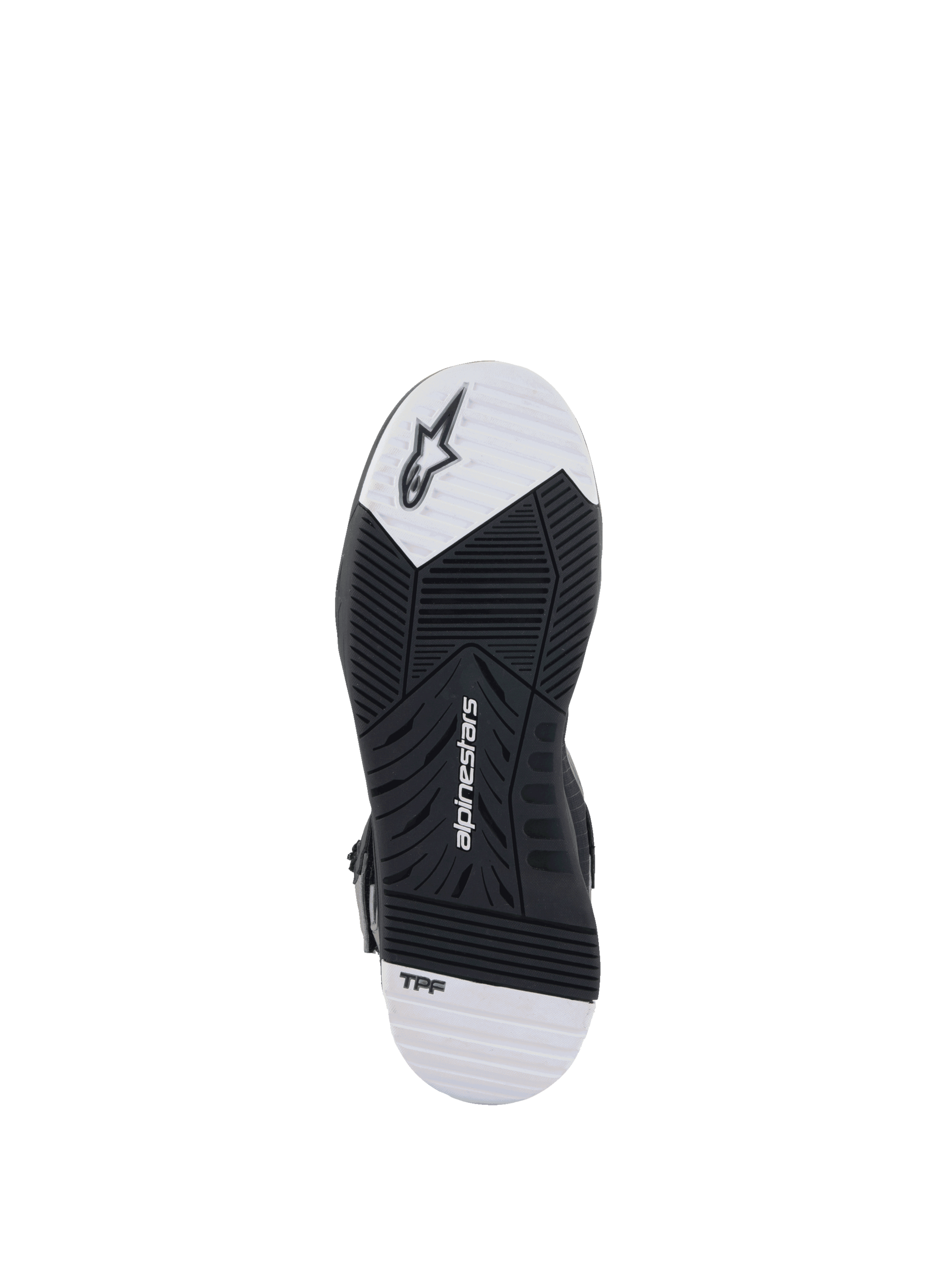 Alpinestars Speedflight Street Shoes, motorcycle riding shoe sole, black and white, dual-density rubber with TPF technology.
