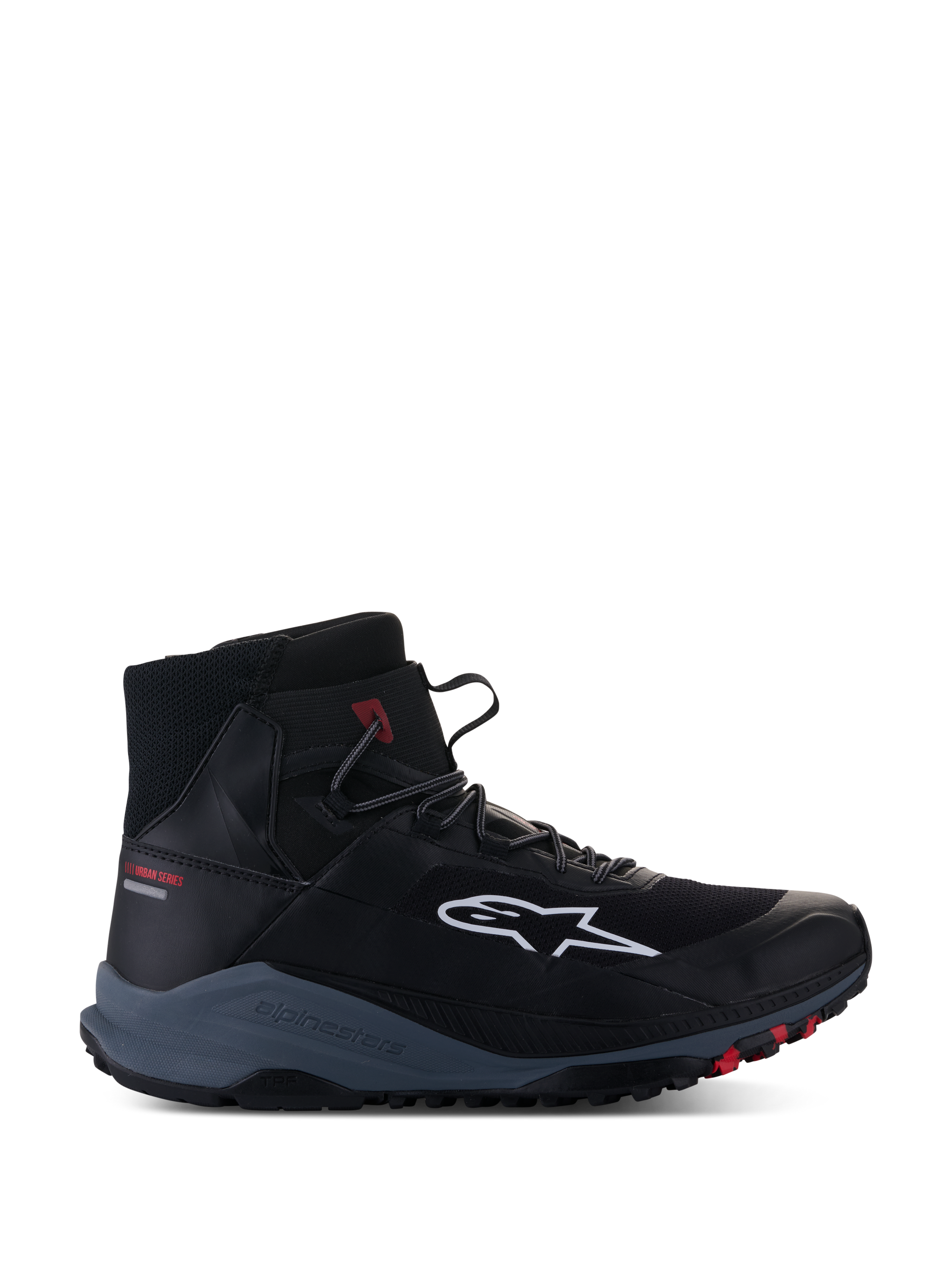 Alpinestars Speedforce XR Shoes, urban motorcycle riding shoes in black and gray with red accents and protective features.