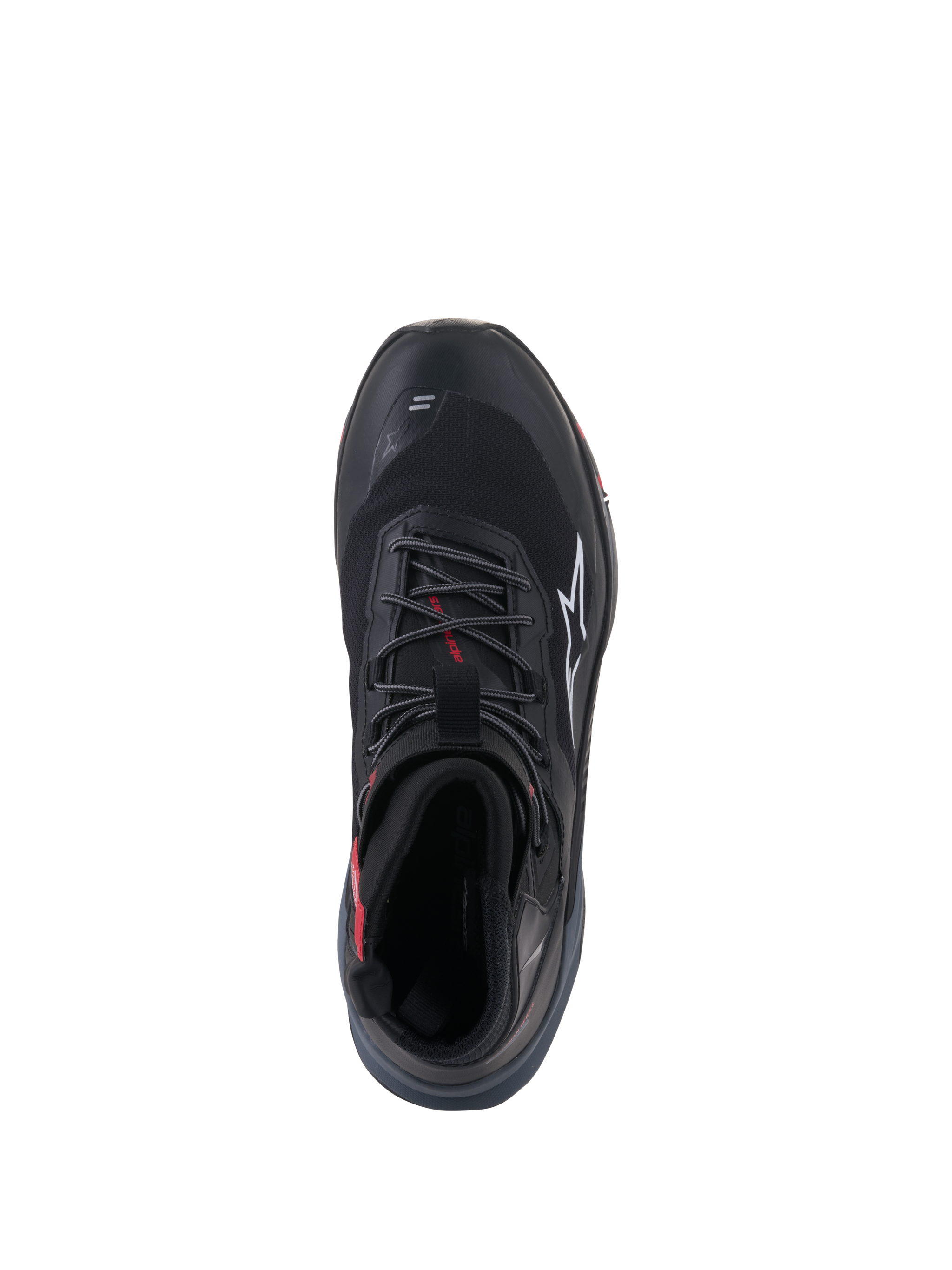Alpinestars Speedforce XR Shoes, black and red urban motorcycle riding shoes for men, top-down view showing secure lace closure.