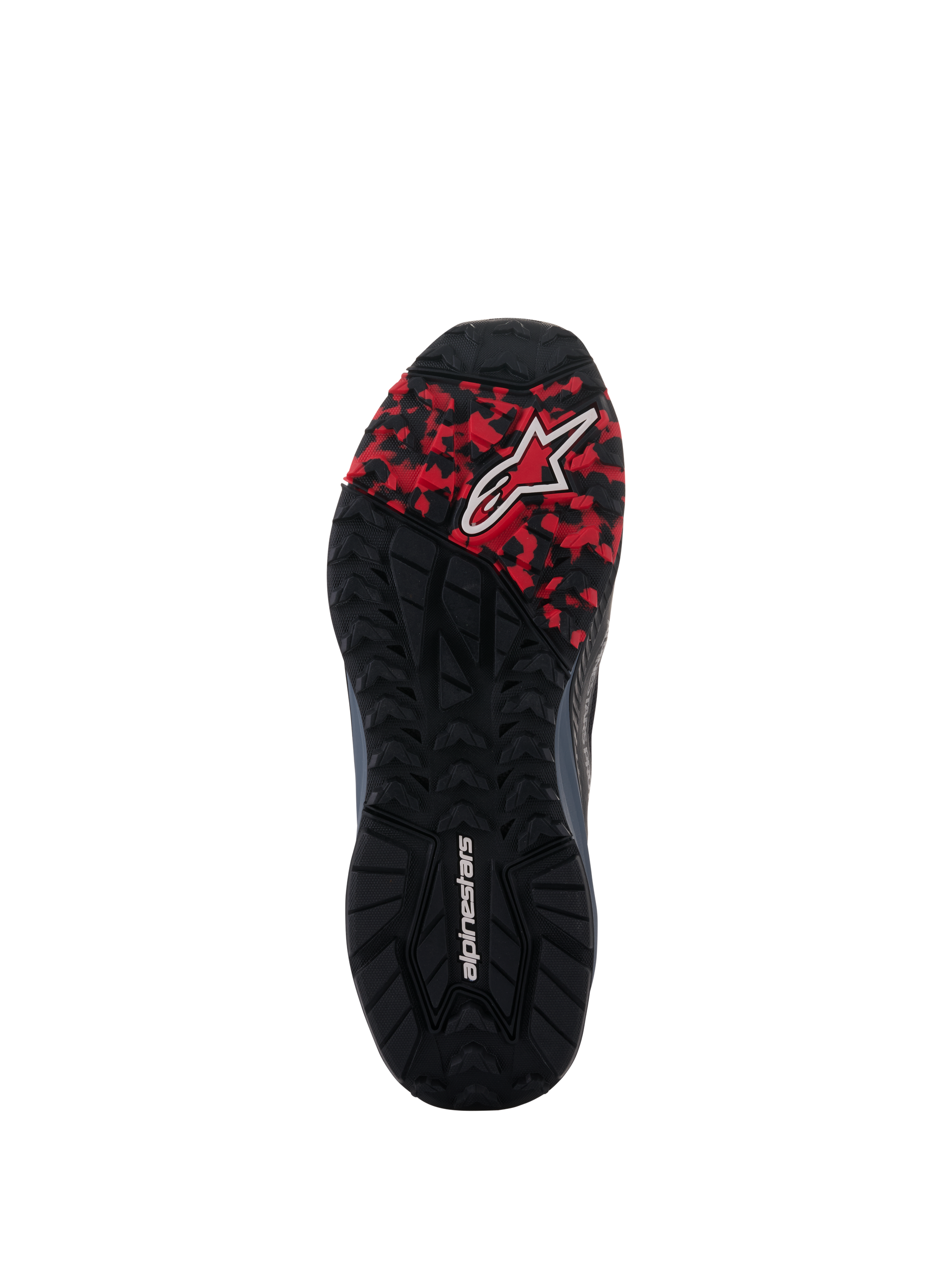 Alpinestars Speedforce XR Shoes, black and red oil-resistant rubber outsole with high-grip lugs for urban motorcycle riding.