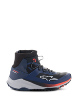Alpinestars Speedforce XR Shoes, High-Top Urban Motorcycle Sneakers, Blue and Black with Red Accents, Rugged Light Gray Sole, Mesh Ankle Texture, Side Profile View