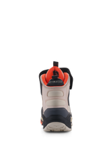 Alpinestars Speedstreet Shoes, Motorcycle Riding Shoes, Black Almond and Hot Orange, rear view showing reinforced heel counter, almond microfiber panels, bright orange interior lining, and MO.ST.EQ. branding