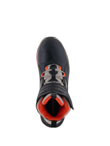 Alpinestars Speedstreet Shoes, Motorcycle Riding Shoes, Black Almond Hot Orange, top-down view showing black microfiber upper with orange accents, almond grey laces, and ergonomic hook-and-loop strap, urban motorsport-inspired design