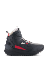 Alpinestars Speedstreet Shoes, Motorcycle Riding Shoes, Black Ecru and Bright Red, high-top side profile, streetwear-inspired design, padded ankle collar, thick sole with TPF marking, protective gear for urban riding
