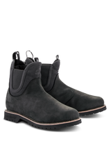 Alpinestars Turnstone Shoes, Black Chelsea-style Motorcycle Boots, matte bovine leather upper with elastic side panels and rear pull tabs, urban riding footwear featuring a rugged lugged sole with white welt stitching