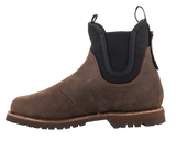 Alpinestars Turnstone Shoes, chocolate brown bovine leather motorcycle boot, Chelsea boot style with black elasticated side panels and pull tabs, rugged lug sole, protective urban riding footwear