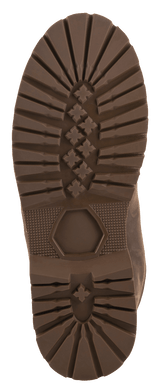 Alpinestars Turnstone Shoes, Outsole View, Chocolate, rugged rubber sole with deep lugged tread pattern, X-shaped grip details and hexagonal heel design, protective motorcycle riding shoe