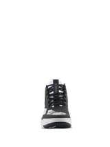 Alpinestars Speedflight Shoes, Motorcycle Riding Shoes, Black Gray and White, front view featuring black laces, AS1 Lace Lock strap on the tongue, and integrated shift pad, street-styled performance footwear.