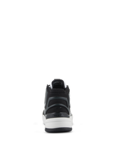 Alpinestars Speedflight Shoes, Performance Riding Shoes, Black Gray and White, rear view highlighting the asymmetric TPU heel counter with logo, white midsole, and urban sport-styled design