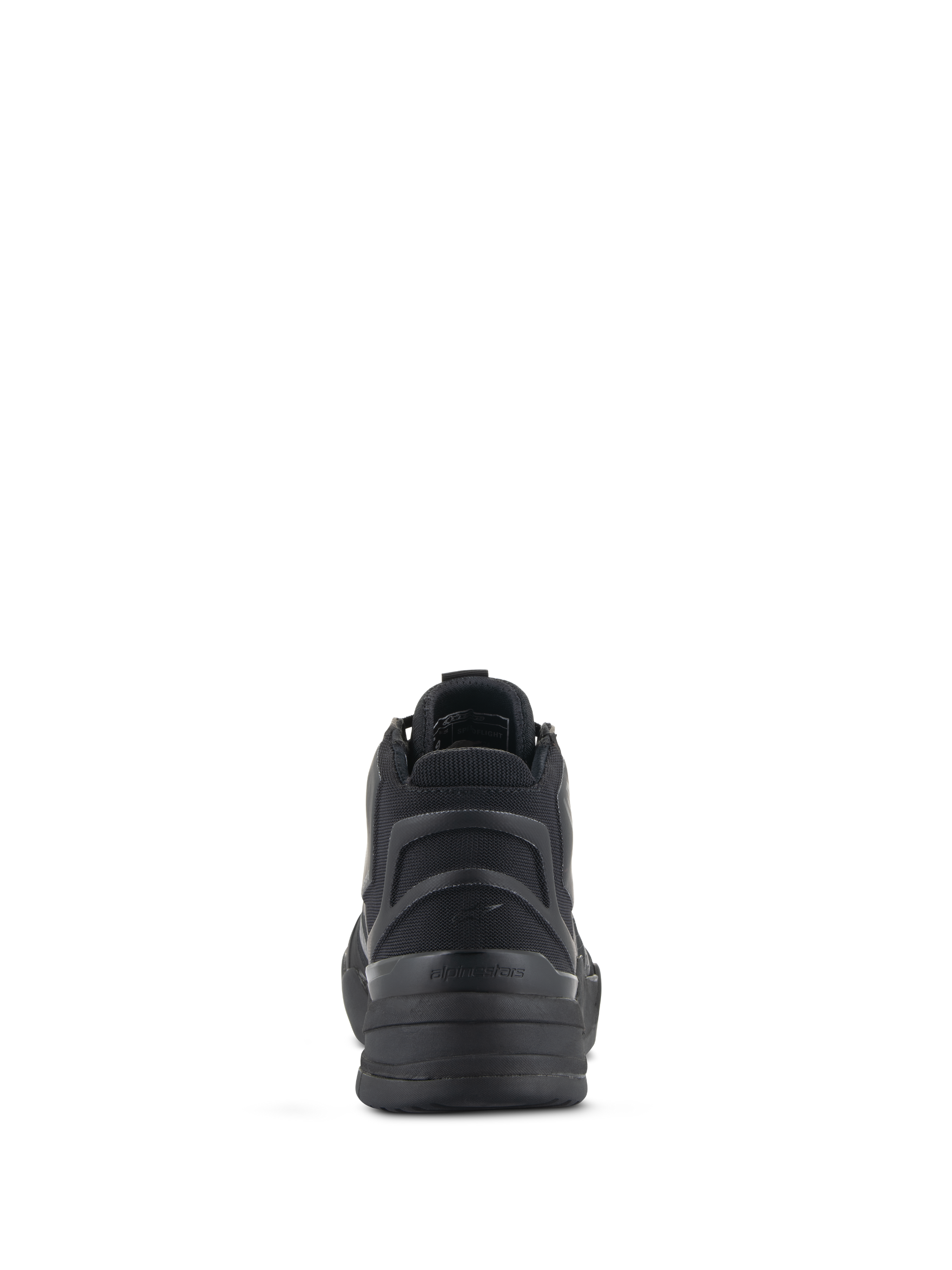 Alpinestars Speedflight Riding Shoes, Black, Rear view featuring the asymmetric TPU heel counter and molded semi-rigid heel piece, urban sport-styled footwear for motorcycling