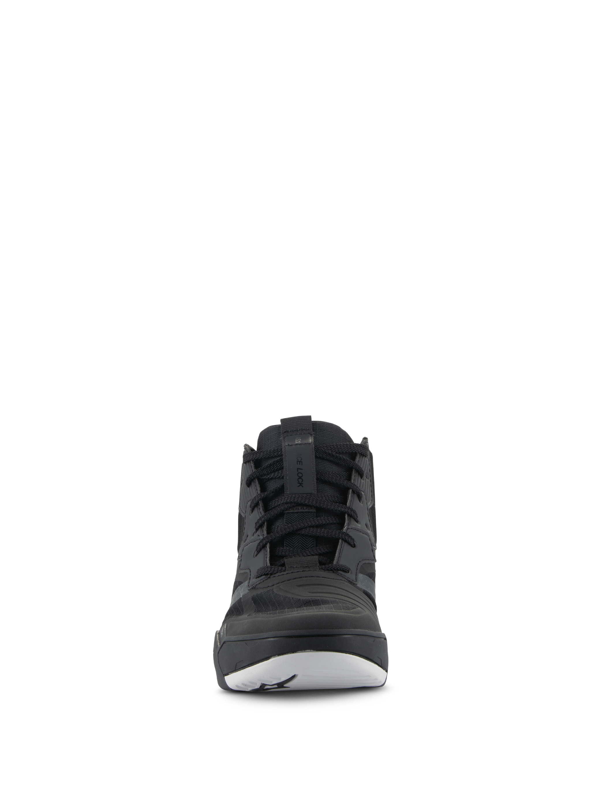 Alpinestars Speedflight Shoes, Performance Riding Shoes, Black and White, front view, sneaker-style motorcycling footwear with ripstop upper and black laces