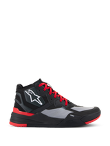Alpinestars Speedflight Shoes, high-top motorcycle riding sneakers, Black and Bright Red with grey panels, featuring white star logo, red laces, and sporty urban design with TPF midsole