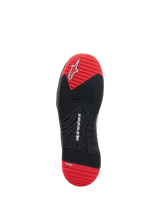 Alpinestars Speedflight Shoes, Motorcycle Riding Shoes, Bottom Sole View, Black and Bright Red, featuring white Alpinestars logo and TPF branding, dual-density rubber outsole with multi-directional grip pattern.